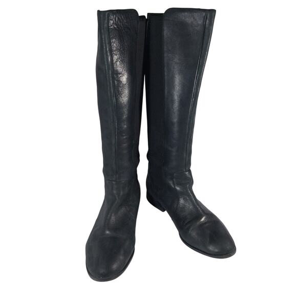 JESSICA SIMPSON! BLACK GENUINE LEATHER MILITARY INSPO ELASTIC SIDE BOOTS! SZ 12M - Picture 2 of 11